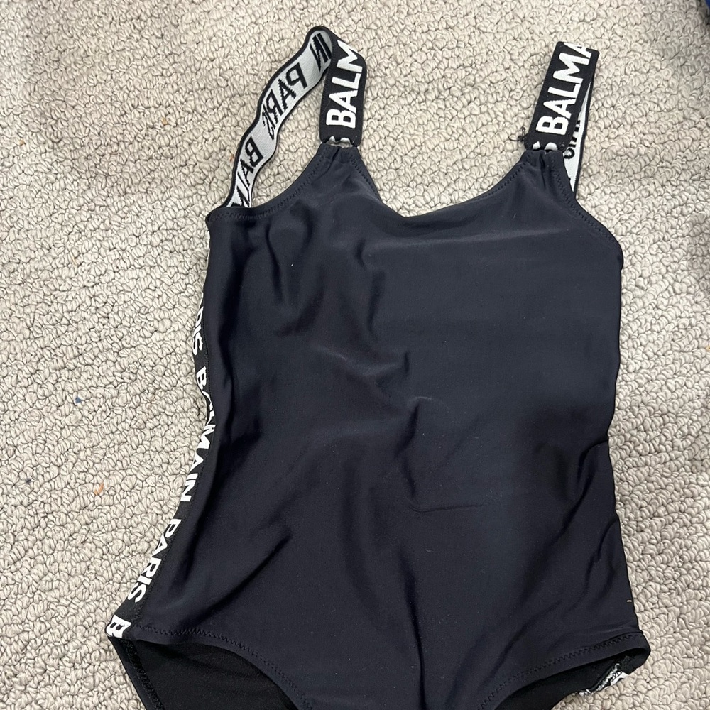BALMAIN PARIS black and white girls one-piece bathing suit